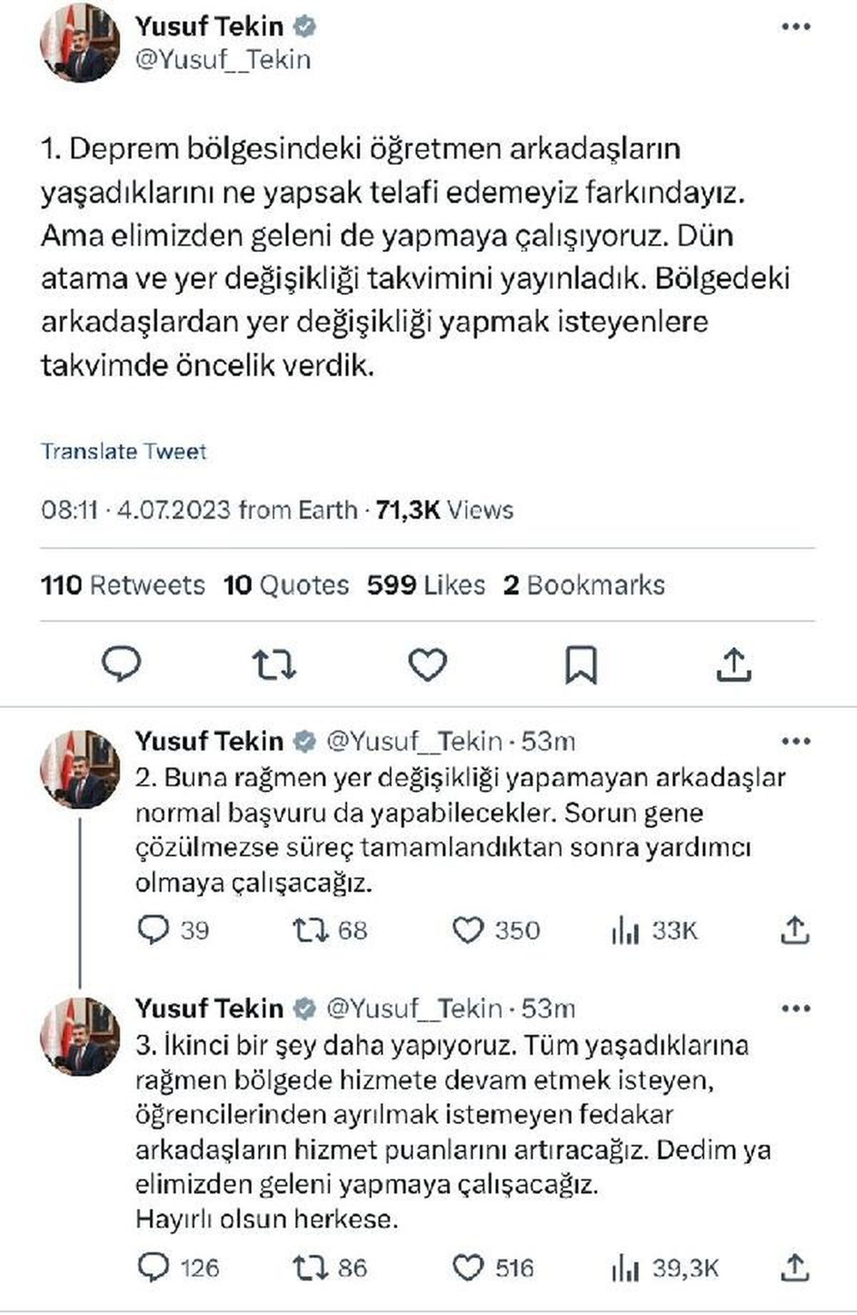 Deprem Bölgesinde Hizmete Devam Eden Öğretmenlerin Hizmet Puanları Artırılacak