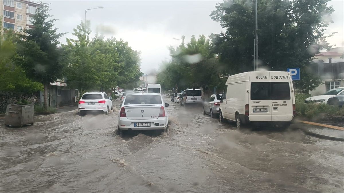 Kars'ın Sarıkamış ilçesinde rüzgar, sağanak ve dolu etkili oldu