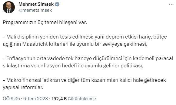 Son Dakika! Bakan Şimşek: Enflasyonun düşürülmesi için kademeli parasal sıkılaştırma devam edecek