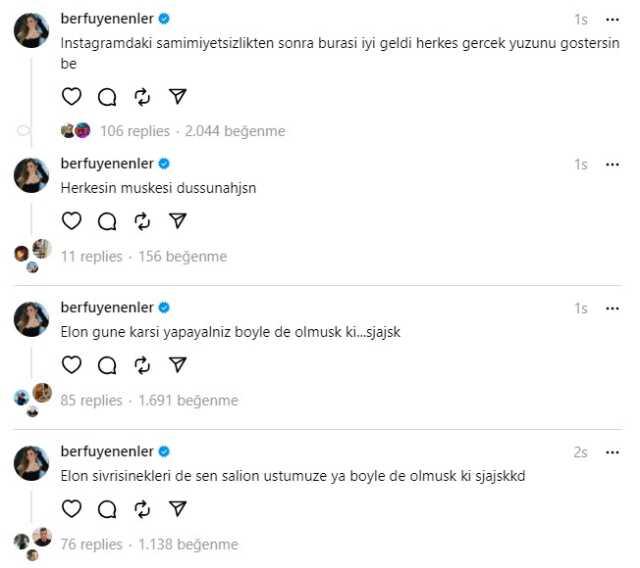 Berfu Yenenler'in Threads paylaşımları eşi Eser'i sinirlendirdi