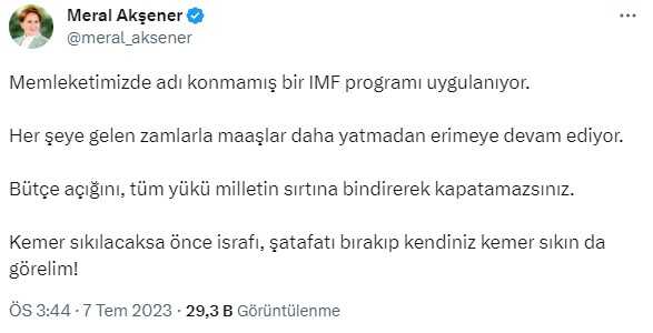 Meral Akşener'den art arda gelen zamlara tepki: Kemer sıkılacaksa önce israfı bırakın