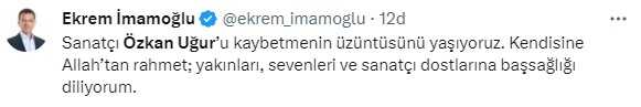 Özkan Uğur'un ölüm sanat ve siyaset camiasını yasa boğdu