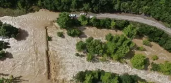 Şile'de taşan dereyle su basan alanlar havadan görüntülendi