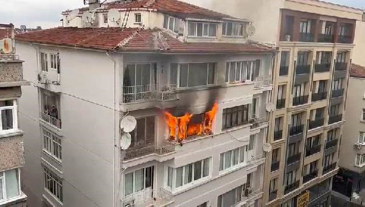 Şişli'de 5 Katlı Binada Çıkan Yangın Sonucu Kadın Kurtarıldı