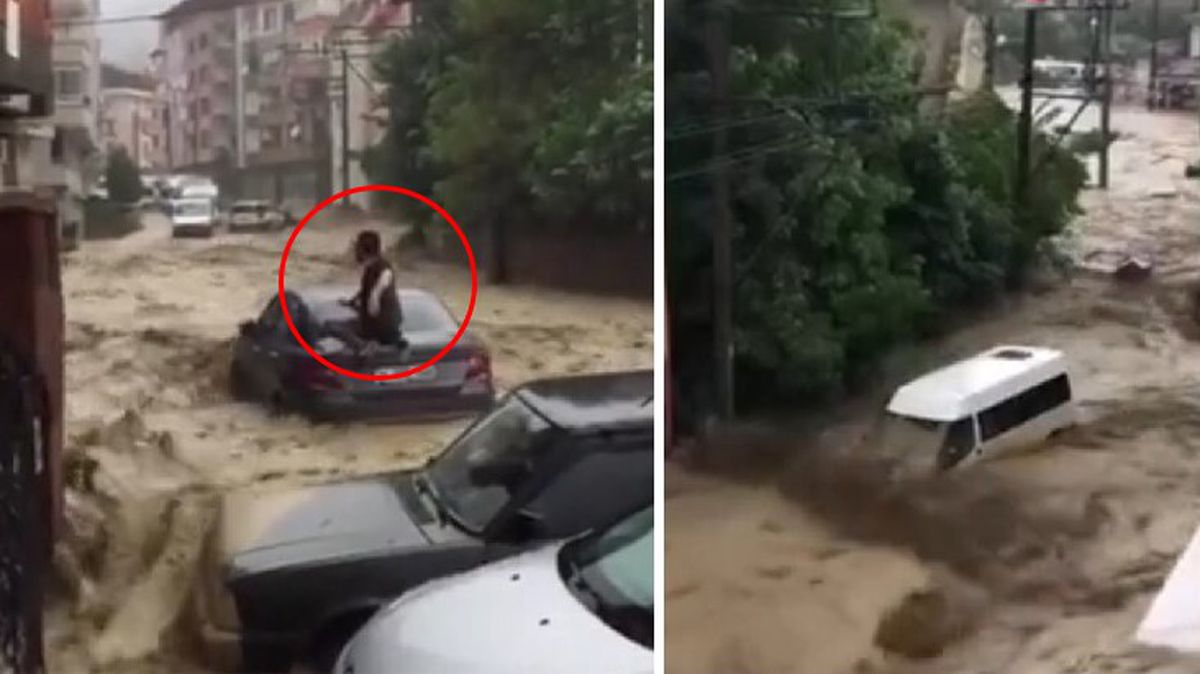 Yarım saatte göle dönen Devrek'te araçlar sular altında kaldı, sürücüler son anda kurtuldu