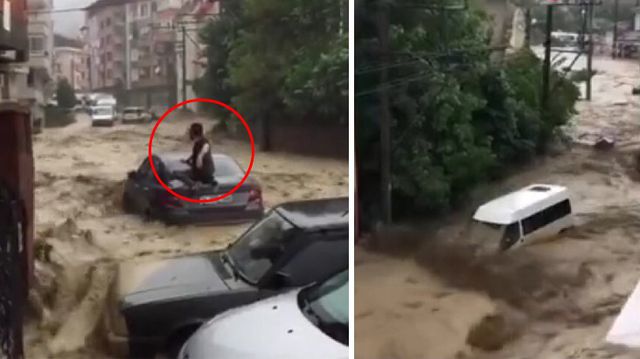 İlçe merkezi yarım saatte göle döndü! Araçlar sular altında kaldı, sürücüler son anda kurtuldu
