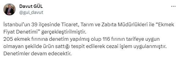 İstanbul'da 116 Fırına Cezai İşlem Uygulandı