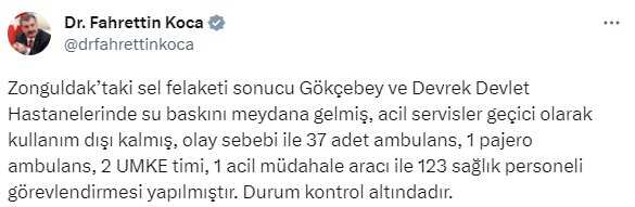 Zonguldak'ta sel felaketi sonucu hastanelerde su baskını