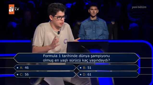 (Formula 1 tarihinde dünya şampiyonu olmuş en yaşlı sürücü kaç yaşında...) Kim Milyoner Olmak İster 11 Temmuz Sorusu Cevabı Nedir? 50 Bin TL'lik soru!