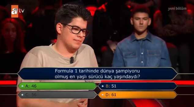 (Formula 1 tarihinde dünya şampiyonu olmuş en yaşlı sürücü kaç yaşında...) Kim Milyoner Olmak İster 11 Temmuz Sorusu Cevabı Nedir? 50 Bin TL'lik soru!