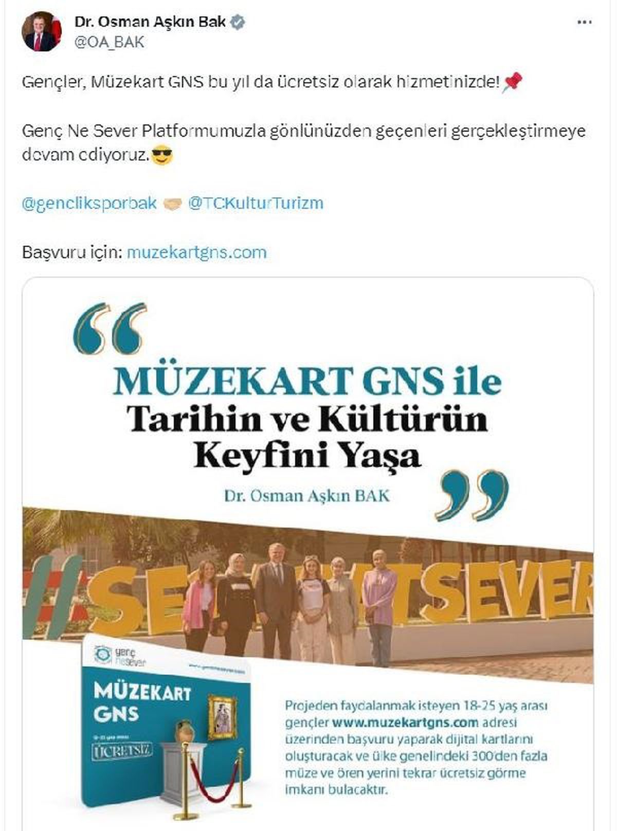 Gençler Müzekart GNS ile Müze ve Ören Yerlerine Ücretsiz Girebilecek