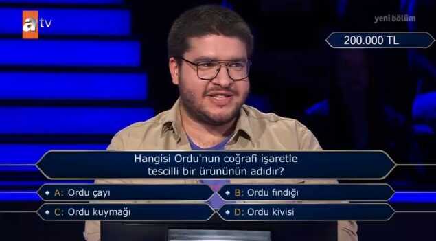 (Hangisi Ordu'nun coğrafi işaretle tescilli bir ürününün adıdır?...) Kim Milyoner Olmak İster 13 Temmuz Sorusu Cevabı Nedir? 200 Bin TL'lik soru!