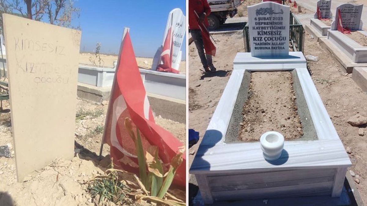 Depremde vefat eden kimsesiz çocuğun mezarı yapıldı! Taşa yazılan 'Sahibin Allah' sözü yürek dağladı