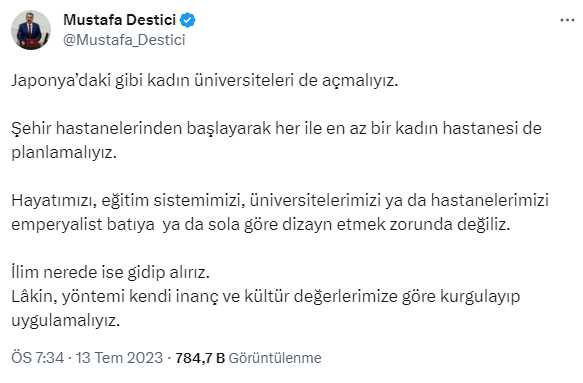 Destici'den Milli Eğitim Bakanı Yusuf Tekin'e destek: Tereddütsüz destekliyorun, kadın üniversiteleri ve hastanesi de açmalıyız