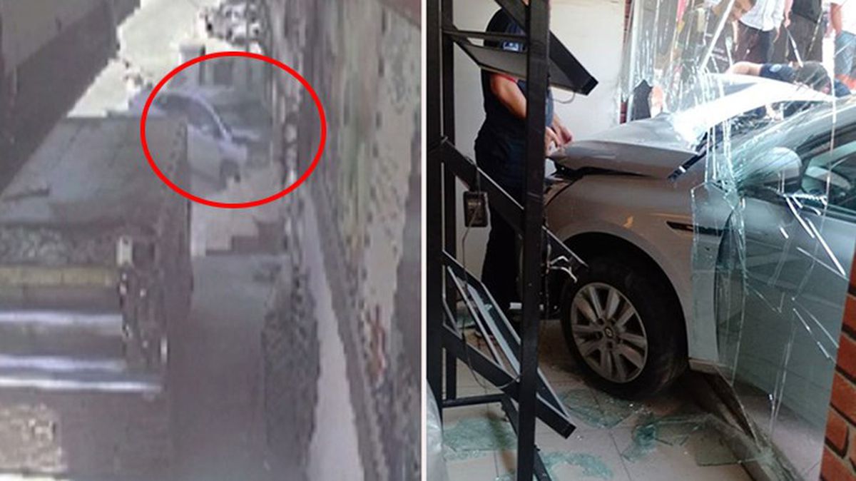 Hızla gelen otomobil fırına daldı, sürücü sırra kadem bastı! O anlar kamerada