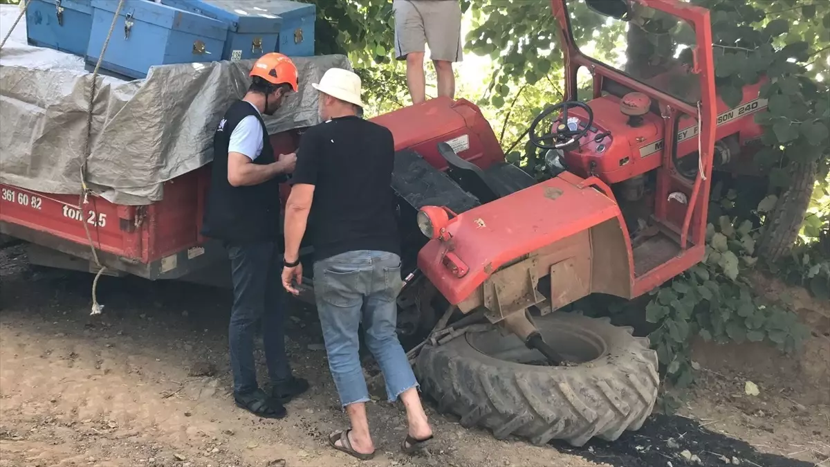 Akyazı'da arı kovanı yüklü traktör kaza yaptı, sürücü yaralandı