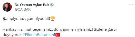 Cumhurbaşkanı Erdoğan, FIVB Milletler Ligi'nde şampiyonluğa ulaşan A Milli Kadın Voleybol Takımı'nı tebrik etti