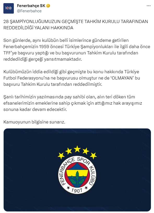 Fenerbahçe'den Dursun Özbek'in açıklamlarına jet hızında yanıt
