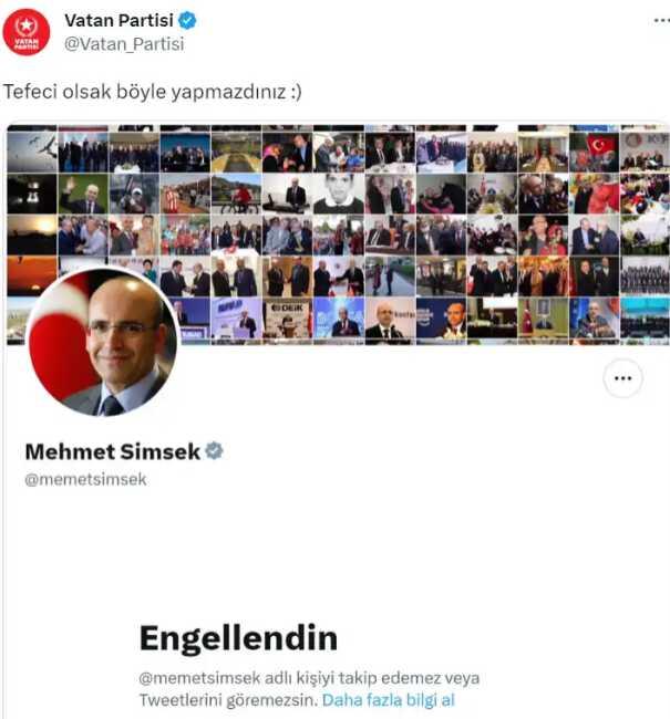 Mehmet Şimşek, Twitter'da Vatan Partisi'nin engelini kaldırdı Mehmet Şimşek, Twitter'da Vatan Partisi'nin engelini kaldırdı