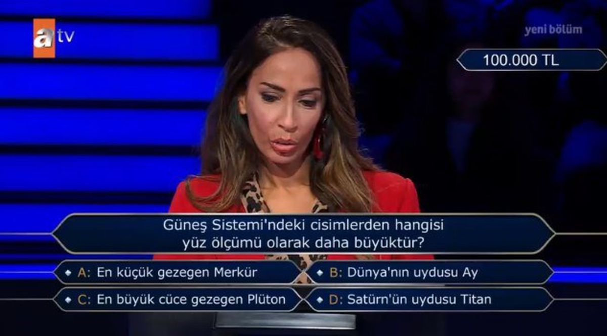 (Güneş Sistemi'ndeki cisimlerden hangisi yüz ölçümü...) Kim Milyoner Olmak İster 18 Temmuz Sorusu Cevabı Nedir? 100 Bin TL'lik soru ve cevabı ne?