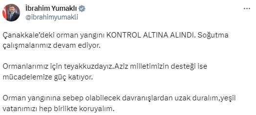 Son Dakika: 3 gündür devam eden Çanakkale'deki orman yangını kontrol altına alındı Son Dakika: 3 gündür devam eden Çanakkale'deki orman yangını kontrol altına alındı