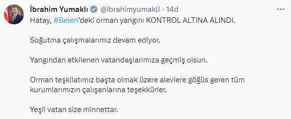 Son Dakika: Hatay'ın Belen ilçesindeki orman yangını kontrol altına alındı Son Dakika: Hatay'ın Belen ilçesindeki orman yangını kontrol altına alındı