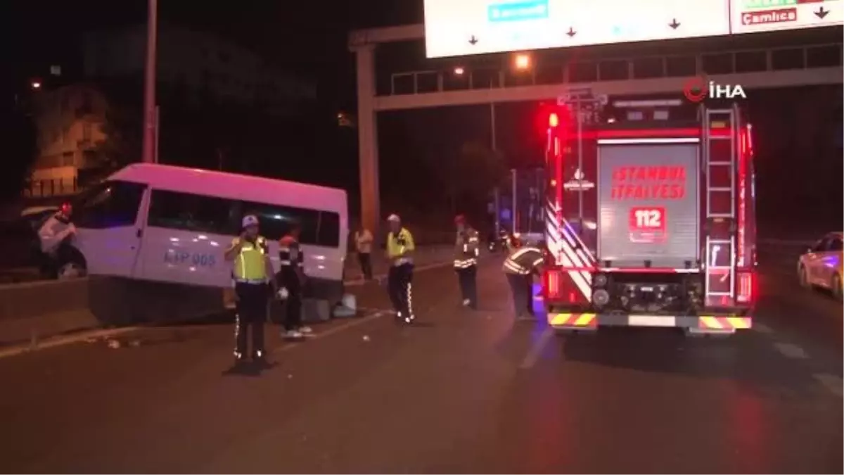 E5'te kontrolden çıkan servis minibüsü refüje çarptı: 4 yaralı