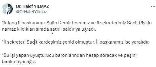Son Dakika: Adana'da HÜDA PAR İl Başkanlığı'na bıçaklı saldırı! İl sekreteri hayatını kaybetti, il başkanı yaralandı