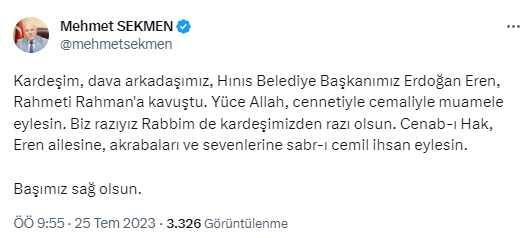 15 Temmuz'da konuşma yaparken kalp krizi geçiren Hınıs Belediye Başkanı Erdoğan Eren hayatını kaybetti 15 Temmuz'da konuşma yaparken kalp krizi geçiren Hınıs Belediye Başkanı Erdoğan Eren hayatını kaybetti