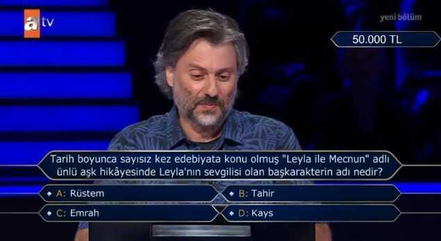 (Tarih boyunca sayısız kez edebiyata konu olmuş 'Leyla...) Kim Milyoner Olmak İster 25 Temmuz Sorusu Cevabı Nedir? 50 Bin TL'lik soru ve cevabı ne?