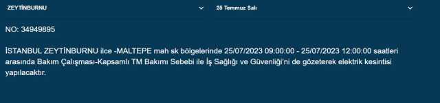 Zeytinburnu elektrik ne zaman gelecek? 25 Temmuz Zeytinburnu elektrik kesintisi ne zaman bitecek?