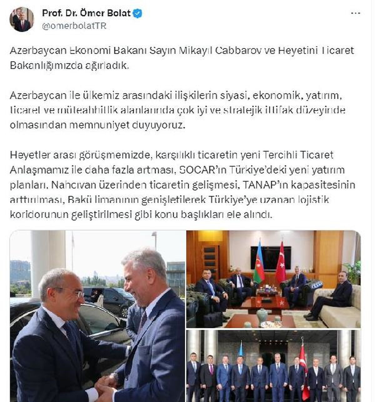 Türkiye ve Azerbaycan Arasında Ticaret Görüşmeleri Yapıldı