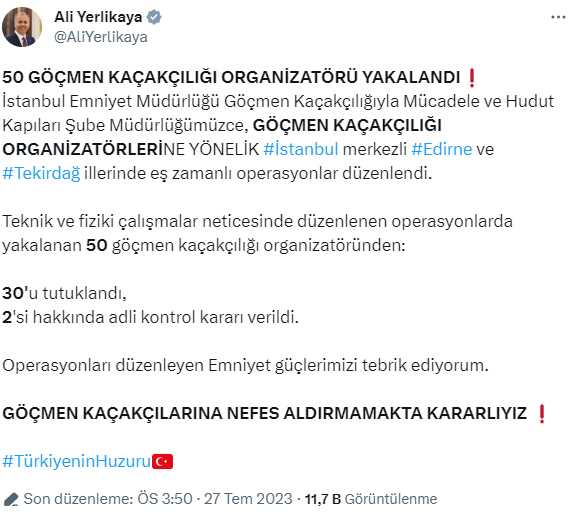 Son Dakika: İstanbul, Tekirdağ ve Edirne'de 50 göçmen kaçakçılığı organizatörü yakalandı Son Dakika: İstanbul, Tekirdağ ve Edirne'de 50 göçmen kaçakçılığı organizatörü yakalandı