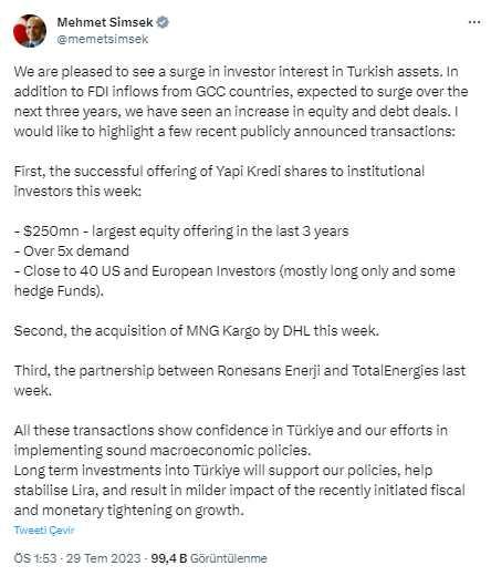 Bakan Şimşek, bu hafta Türkiye yapılan 3 yatırımı böyle değerlendirdi: Attığımız adımlara duyulan güveni gösteriyor Bakan Şimşek, bu hafta Türkiye yapılan 3 yatırımı böyle değerlendirdi: Attığımız adımlara duyulan güveni gösteriyor