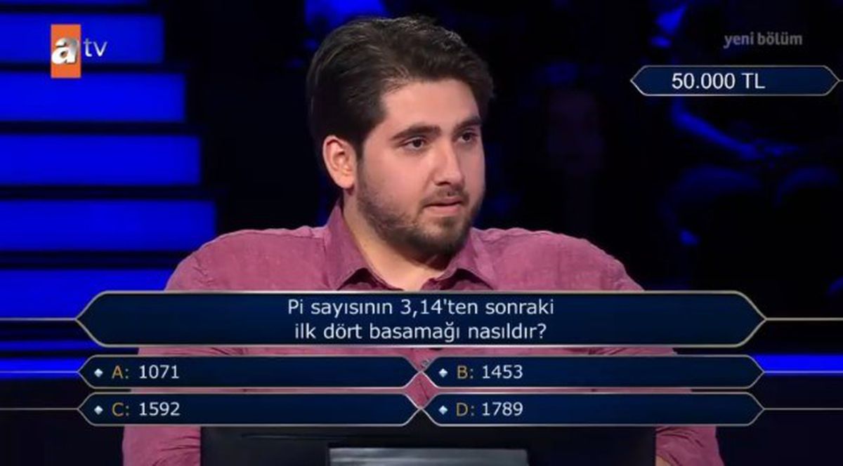 (Pi sayısının 3,14'ten sonraki ilk dört basamağı nasıldır...) Kim Milyoner Olmak İster 3 Ağustos Sorusu Cevabı Nedir? 50 Bin TL'lik soru ve cevabı ne?
