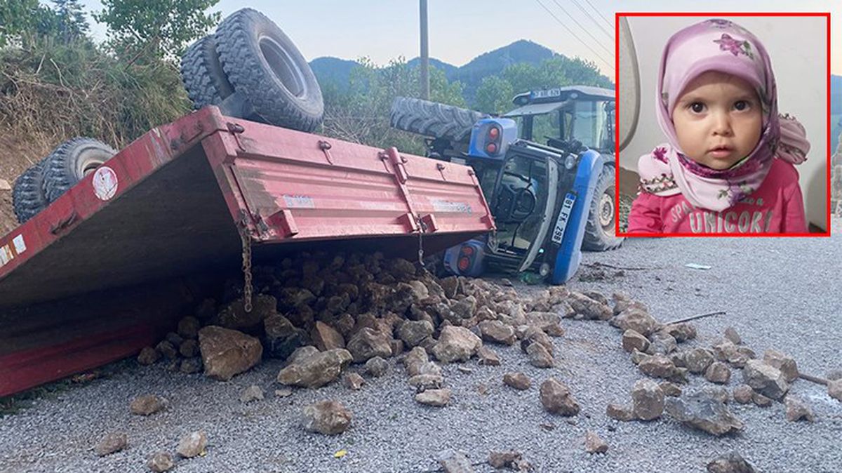 Taş yüklü traktör devrildi, sürücü yaralanırken 2.5 yaşındaki kızı hayatını kaybetti