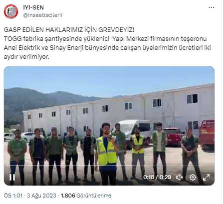 Togg fabrikasında grev: 2 aydır maaş alamayan taşeron işçiler iş bıraktı Togg fabrikasında grev: 2 aydır maaş alamayan taşeron işçiler iş bıraktı