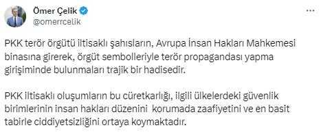 PKK yandaşlarının AİHM'deki skandal eylemine AK Parti Sözcüsü Çelik'ten sert tepki