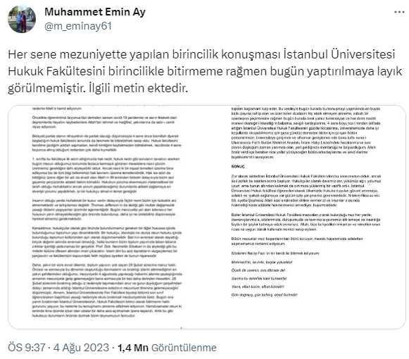 İstanbul Üniversitesi Hukuk Fakültesi Mezuniyet Töreni'nde birincinin konuşması engellendi