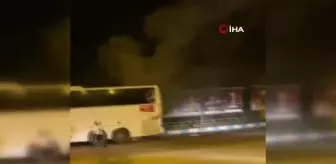 Yolcu otobüsünde duman paniği cep telefonu kamerasında