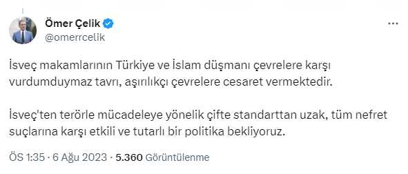 AK Parti Sözcüsü Çelik'ten İsveç'e sert tepki: Erdoğan'ı hedef alan provokasyonu kınıyoruz AK Parti Sözcüsü Çelik'ten İsveç'e sert tepki: Erdoğan'ı hedef alan provokasyonu kınıyoruz