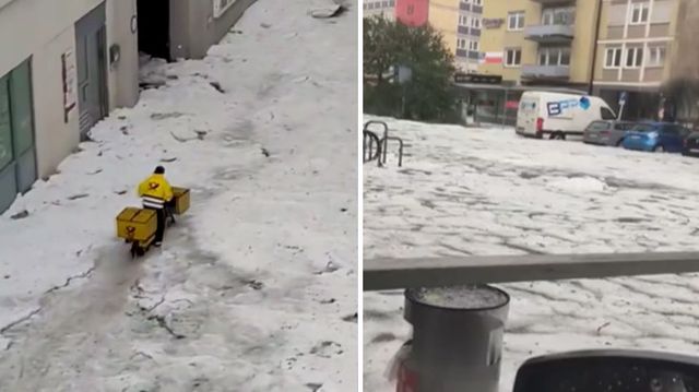 Almanya'yı dolu vurdu, yollar beyaza büründü