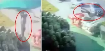Rüzgarda havalanan şemsiyeyi kapatmaya çalışan manav çalışanı, 5 metre uzaklıktaki refüje uçtu