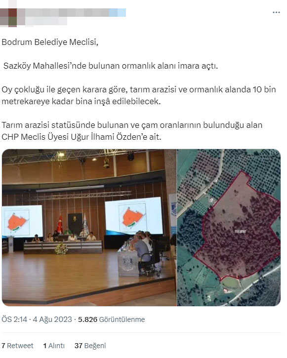 Başkanın oyu 2 sayıldı! Bodrum Belediyesi'nin ormanlık alana özel imar izni ortalığı karıştırdı