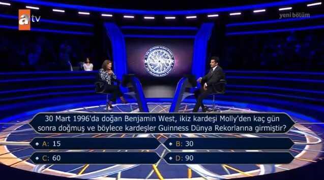(30 Mart 1996'da doğan Benjamin West, ikiz kardeşi Molly...) Kim Milyoner Olmak İster 8 Ağustos Sorusu Cevabı Nedir? 50 Bin TL'lik soru ve cevabı ne?