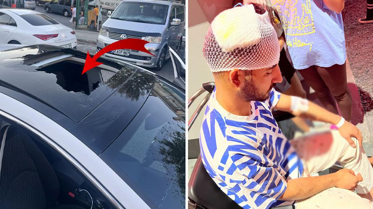 Alev aldığı için balkondan fırlatılan tüp o sırada yoldan geçen aracın şoförünü yaraladı