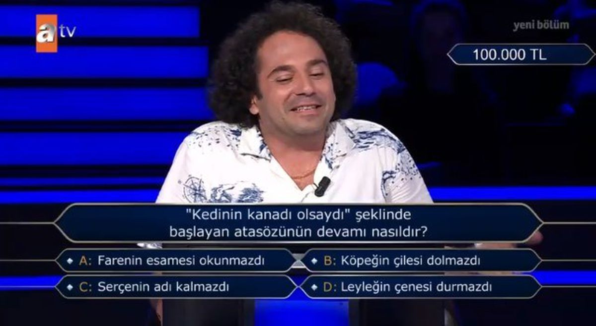 ('Kedinin kanadı olsaydı' şeklinde başlayan atasözünün...) Kim Milyoner Olmak İster 8 Ağustos Sorusu Cevabı Nedir? 100 Bin TL'lik soru ve cevabı ne?