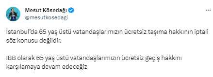 İBB'den 65 yaş üstüne toplu taşıma ücretli olacak iddialarına yalanlama