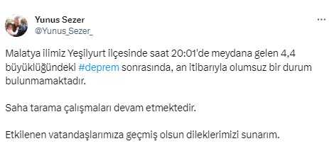 Son Dakika: Malatya'da 4.4 büyüklüğünde deprem meydana geldi