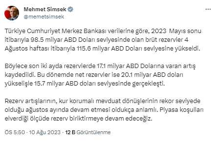 Bakan Şimşek'ten Merkez Bankası'nın rezervlerindeki büyük artışa ilk yorum: Biriktirmeye devam edeceğiz